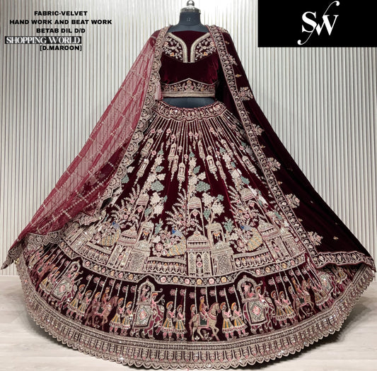 Majestic Dark maroon Doli barat Double Duptta Silk bridal Lehenga
