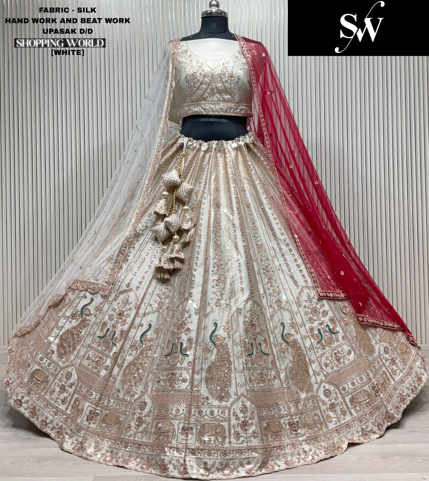Pretty pink peacock Double Duptta Silk bridal Lehenga