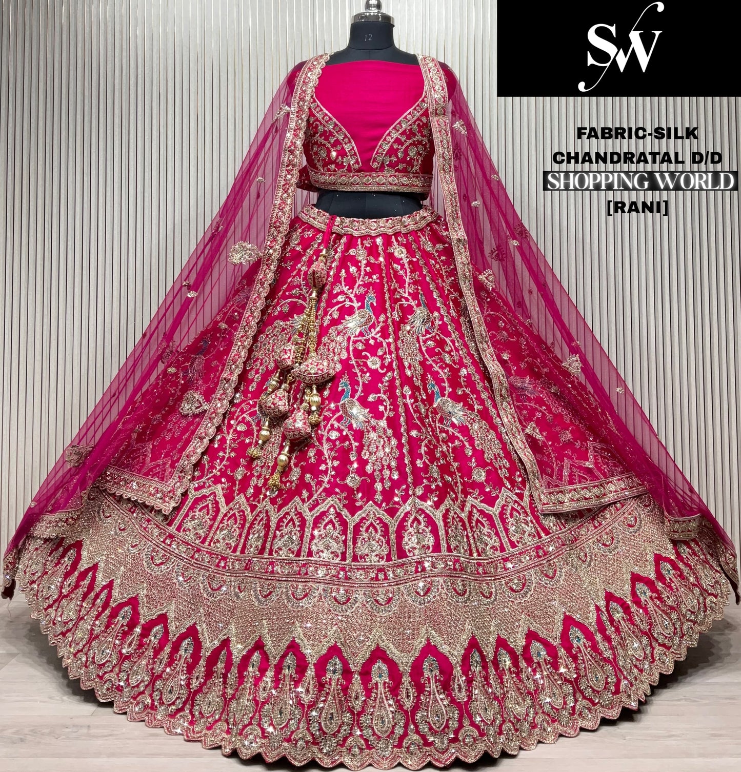 Delightful white peacock Double Duptta Silk bridal Lehenga