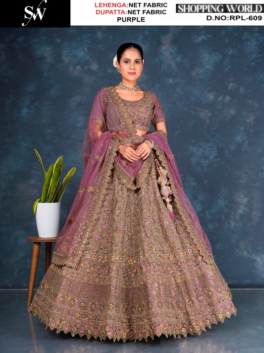 Tremendous mehendi green Net Lehenga