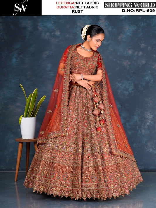 Good looking Rust orange Net Lehenga