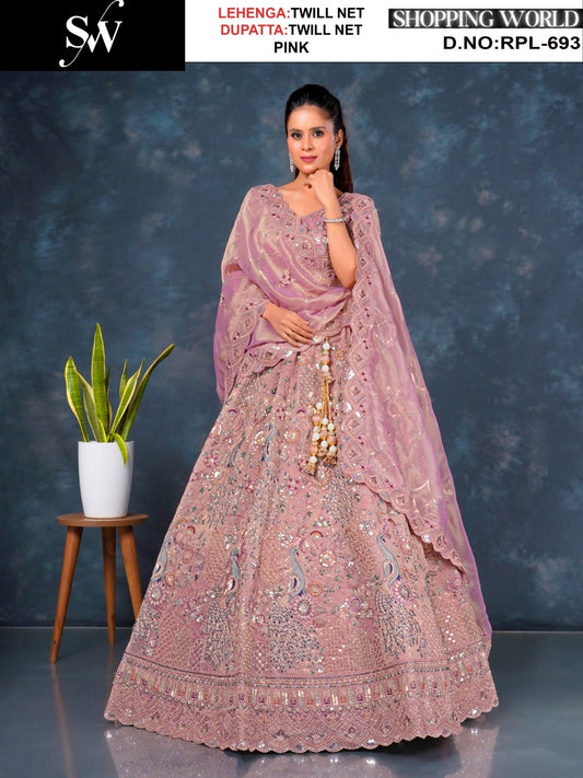 Eye catching pink Twill Net Lehenga