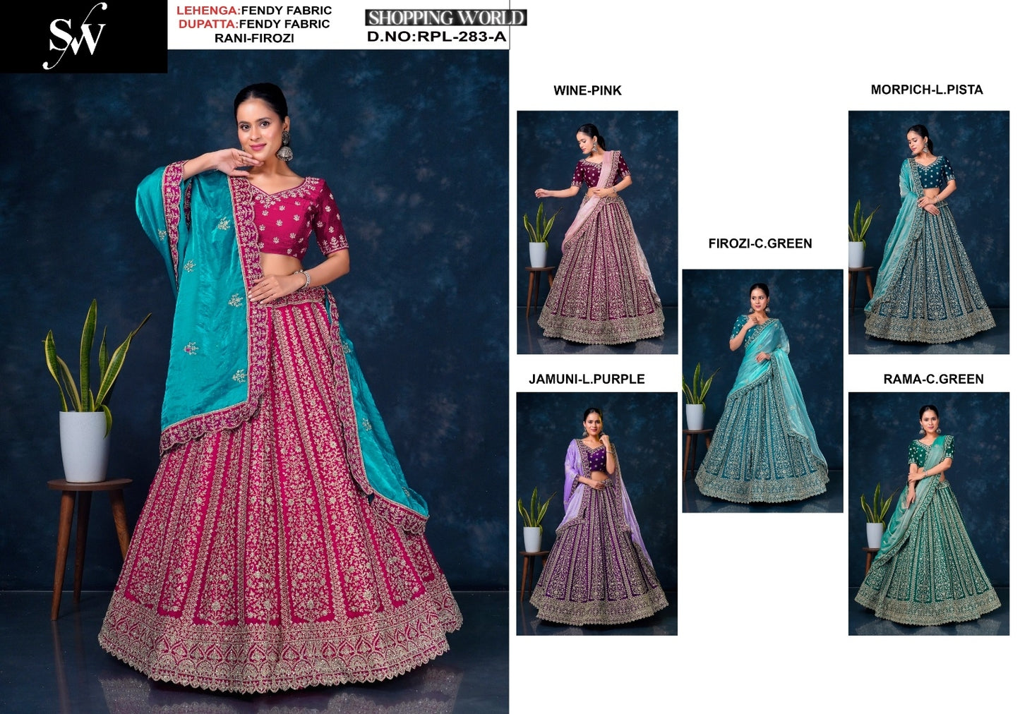 Fantastic Rani pink Wine Morpich Firozi Jamuni light purple Rama Sea green Fendy Lehenga