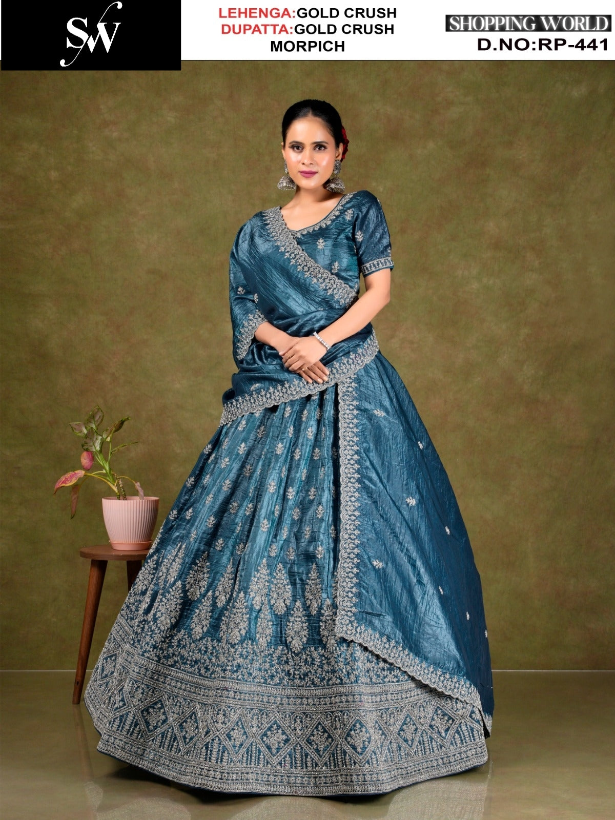 Delightful Sea green Gold crush Lehenga