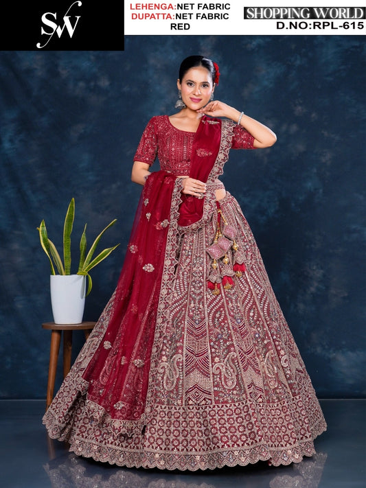 Superb Trendy Red Net Lehenga