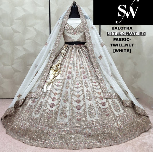 Designer White Twill net Lehenga