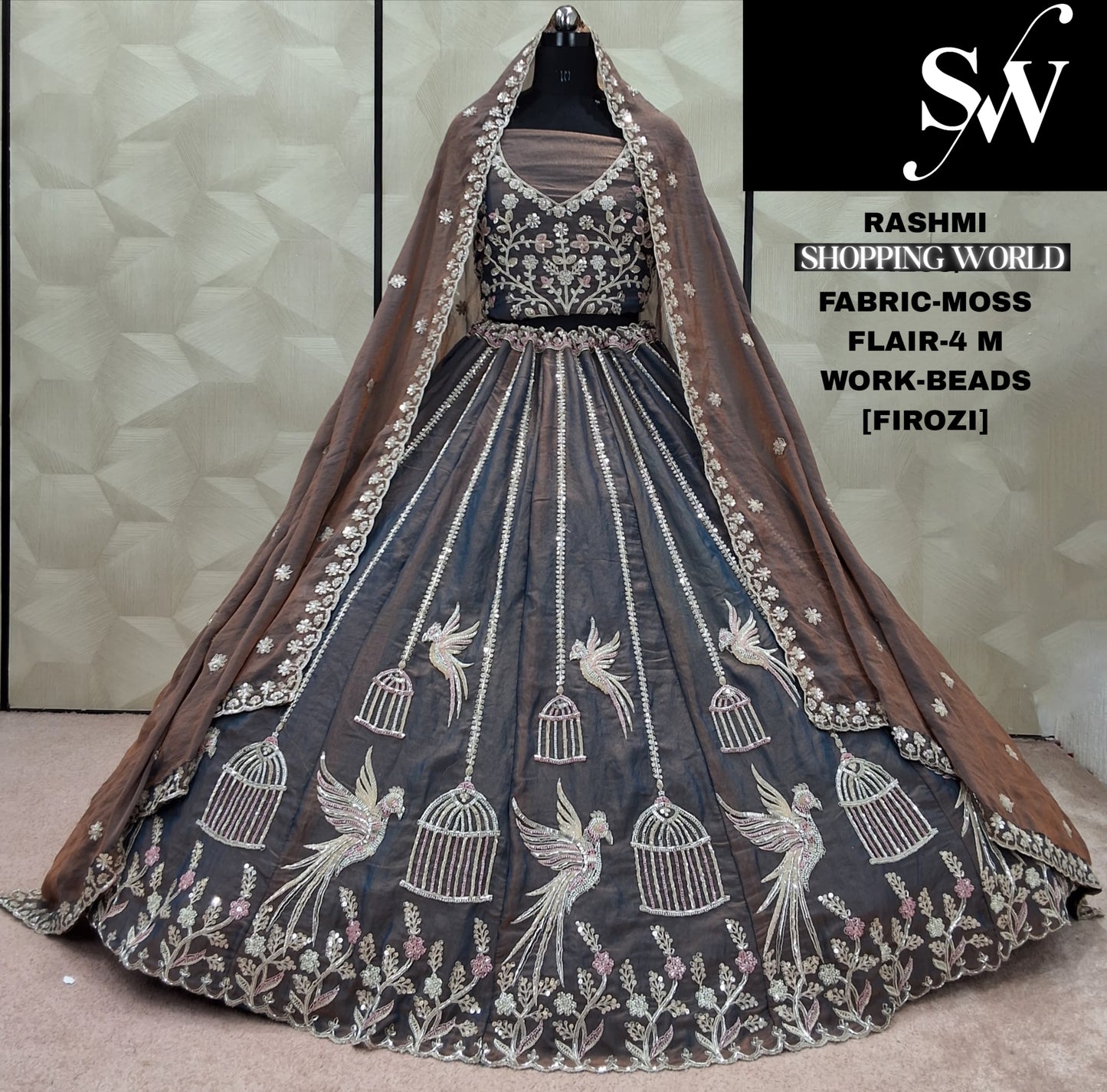 Fabulous Gajri pink Moss parrot Lehenga