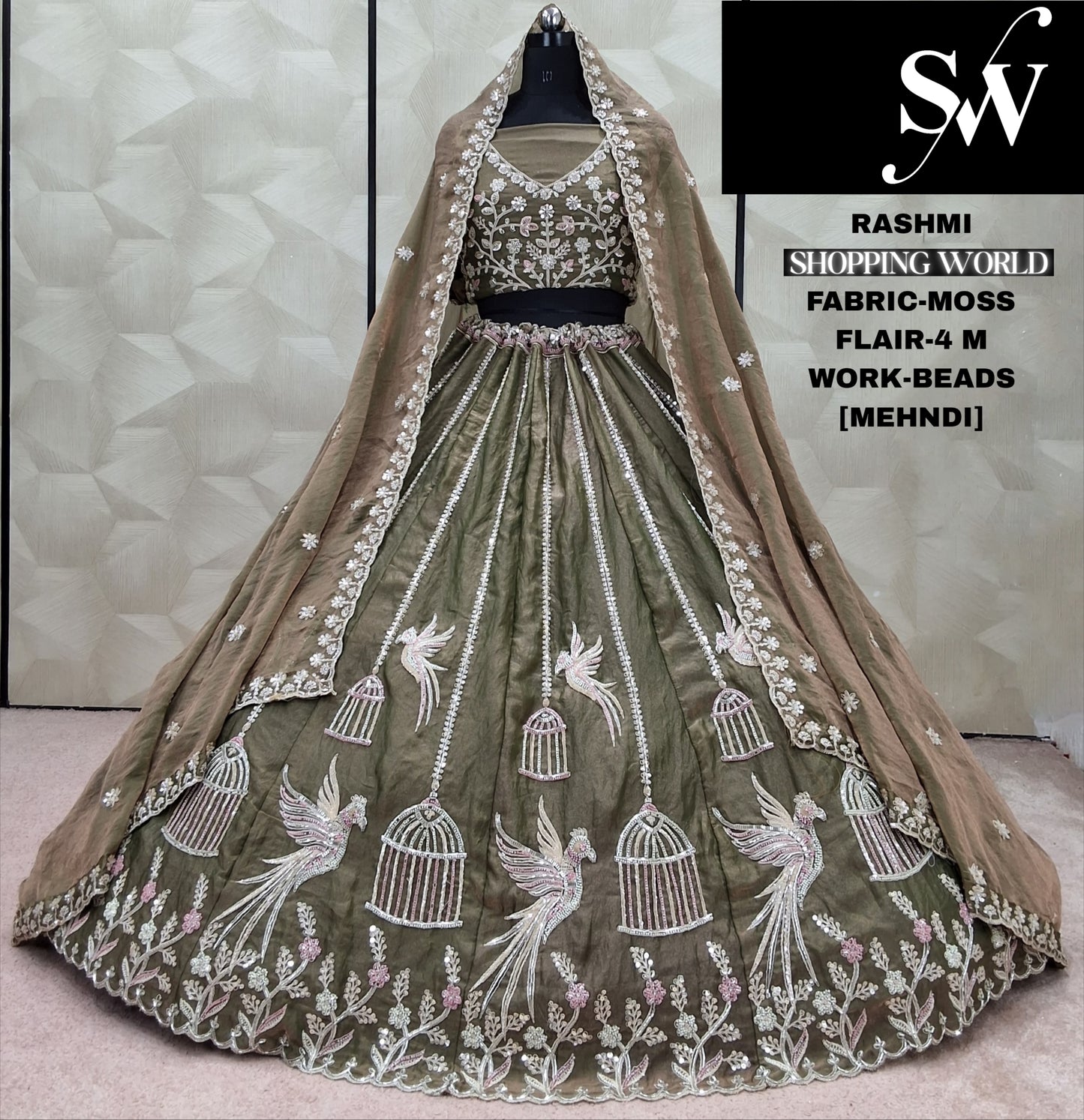 Awesome purple pink parrot Moss Lehenga