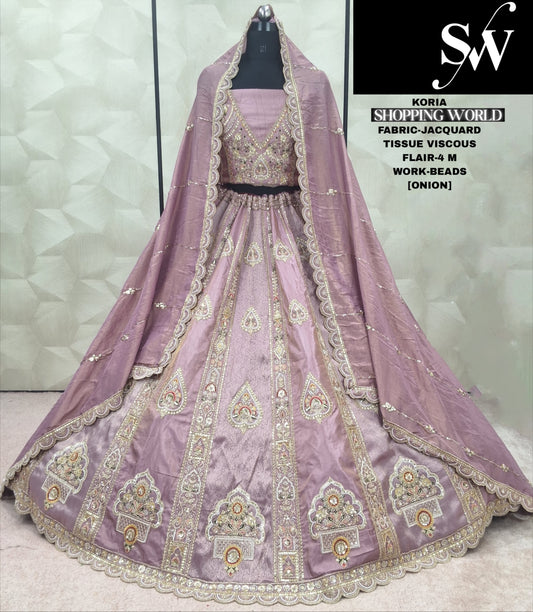 Something different purple Beads Jacquard Tissue Viscous Lehenga