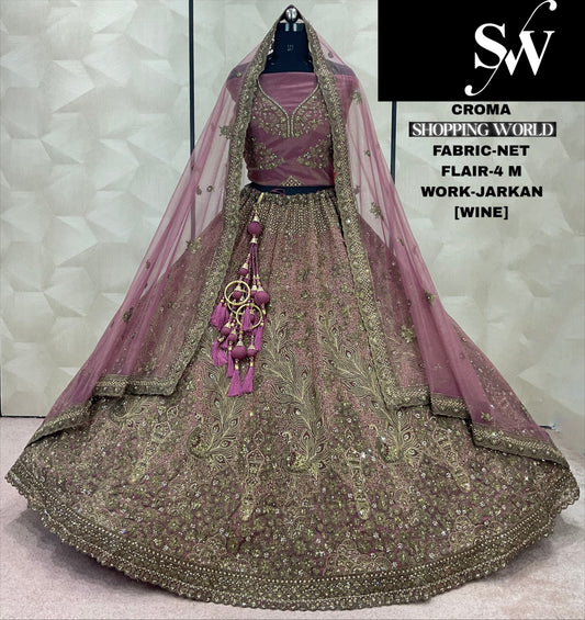 Fabulous Gajri pink Jarkan Net Lehenga