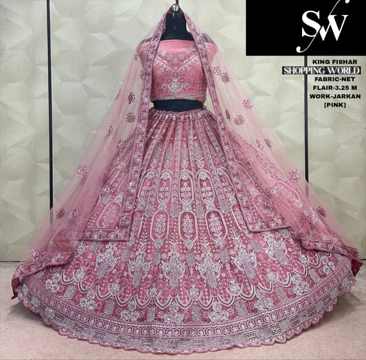 Attractive onion pink purple Jarkan Net Lehenga