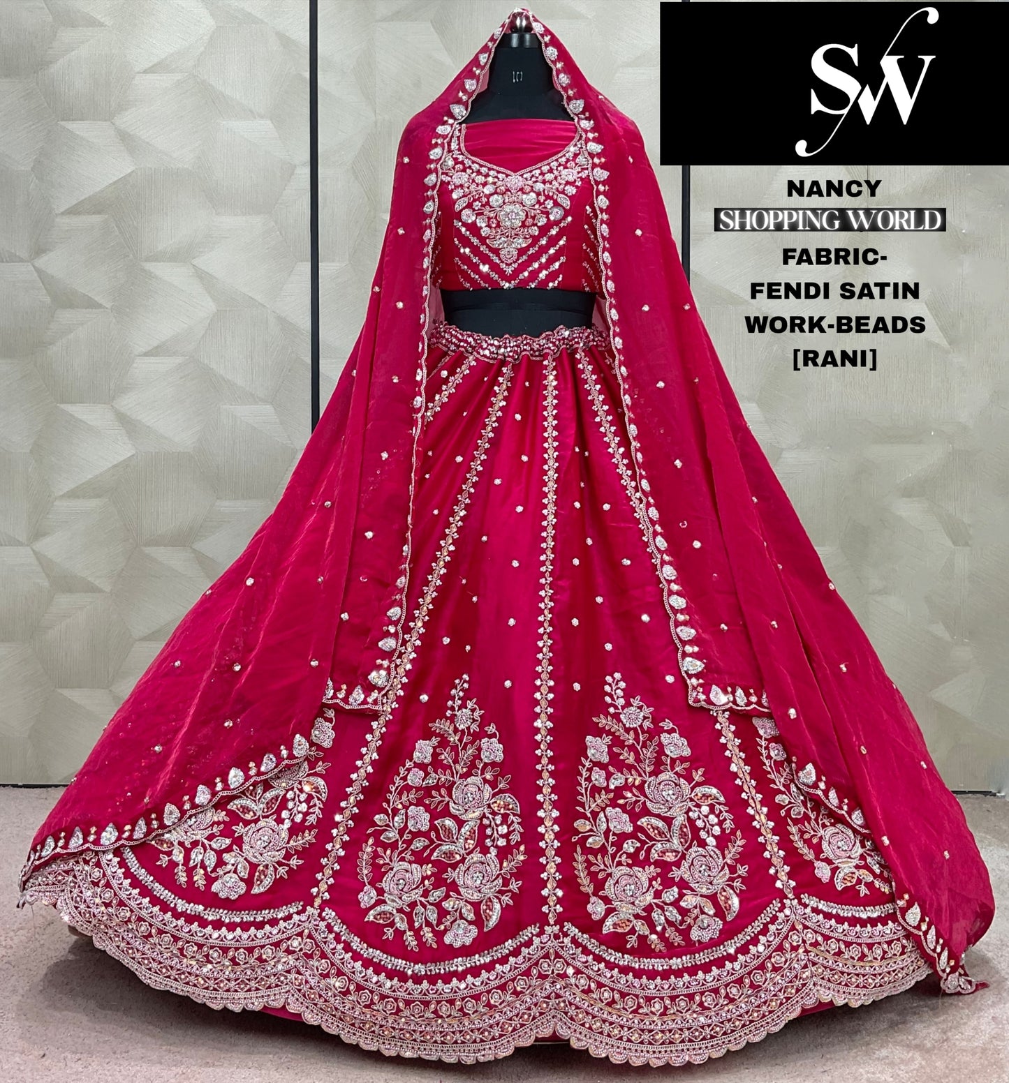 Eye catching Wine Beads Fendi Satin Lehenga