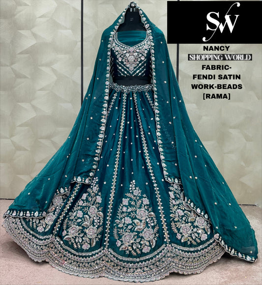 Lavishing purple Beads Fendi Satin Lehenga