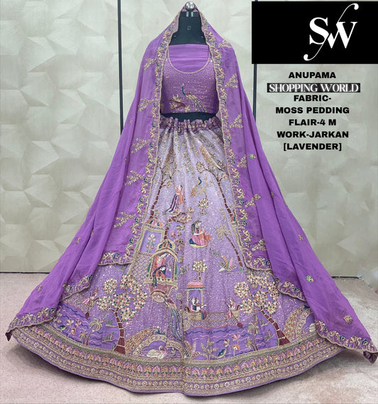 Tremendous pink Jarkan Moss pedding Lehenga