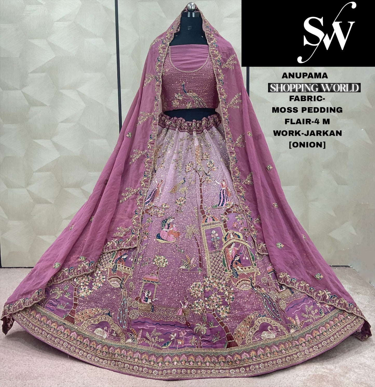 Designer Sky blue Jarkan Moss pedding Lehenga