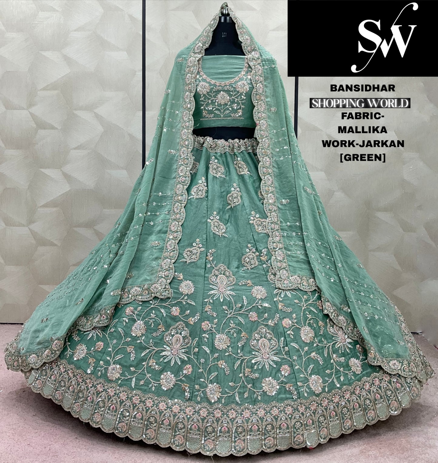 Fabulosa falda Lehenga color azul cielo Jarkan Malika.