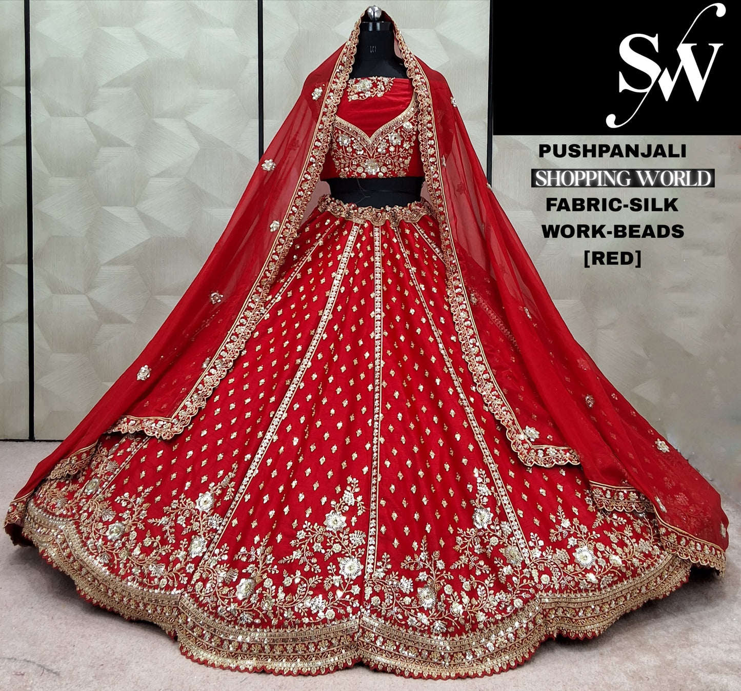 Gorgeous green Beads Work Silk Lehenga