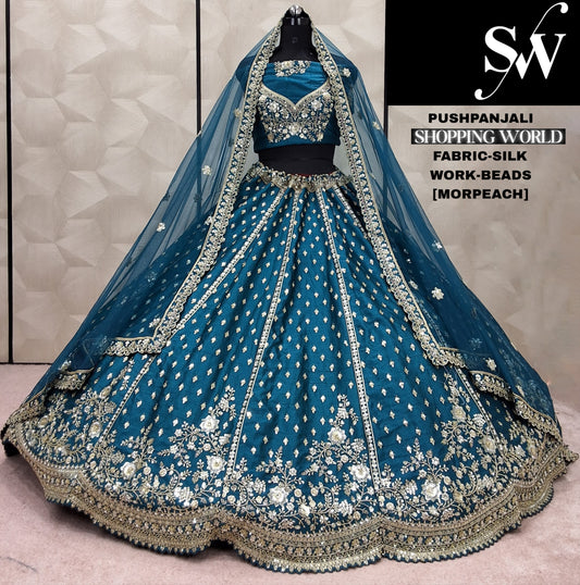 Attractive Rani pink Beads Work Silk Lehenga