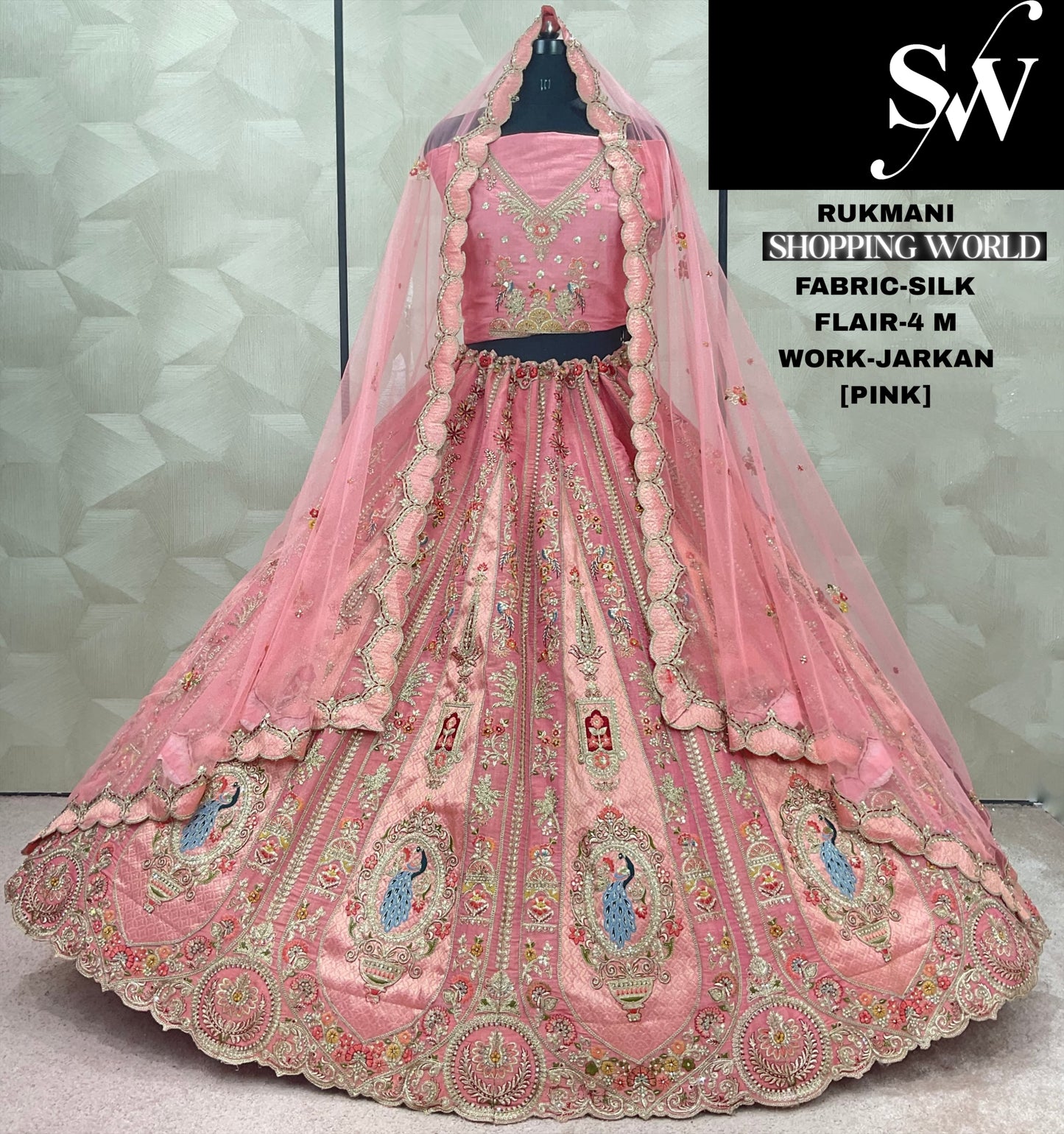 Good looking Lavender peacock Jarkan Work Silk Lehenga