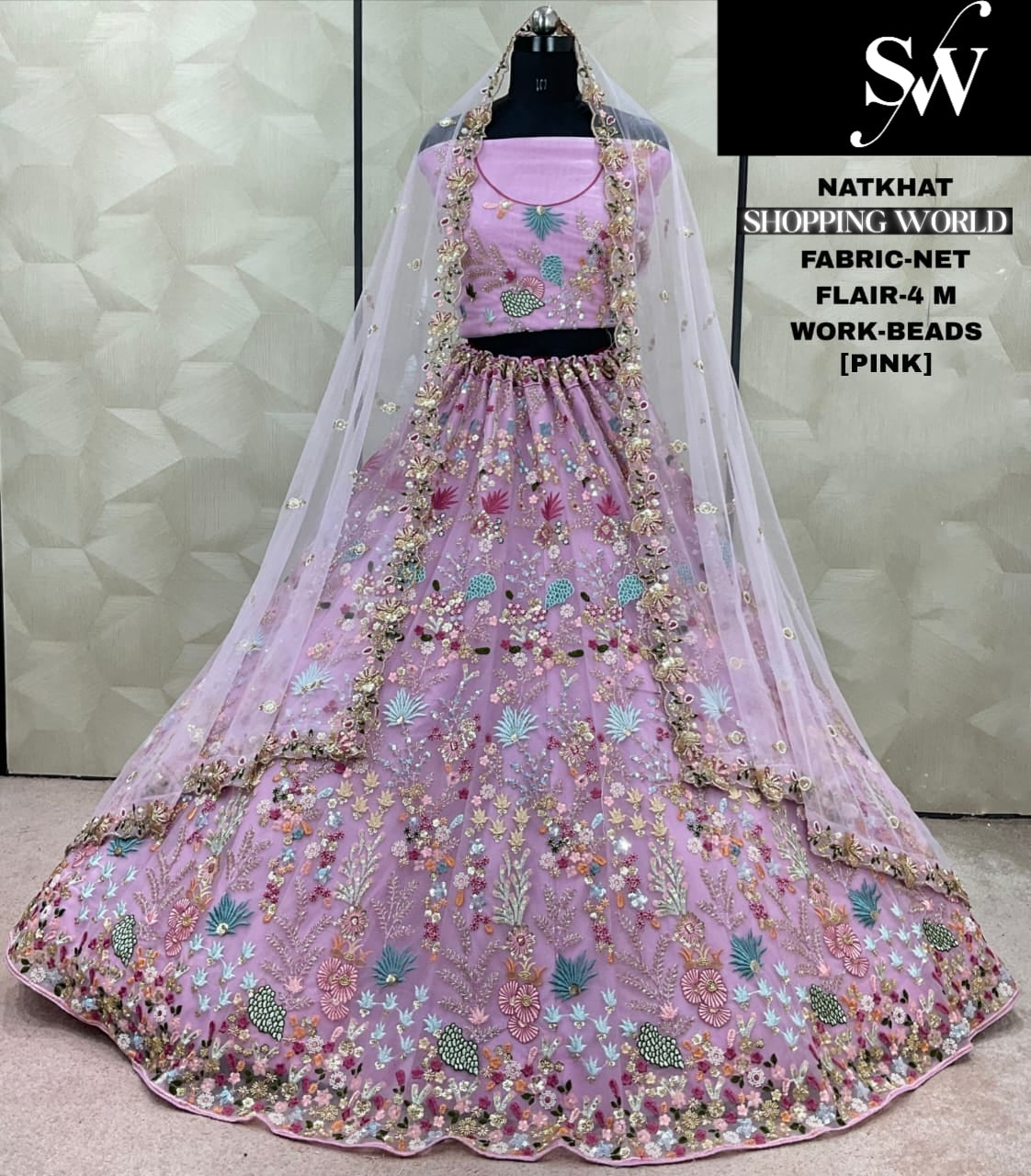 Majestic peach Beads Work Net Lehenga