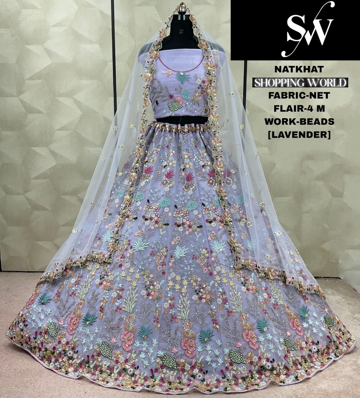 Pleasing pink Beads Work Net Lehenga