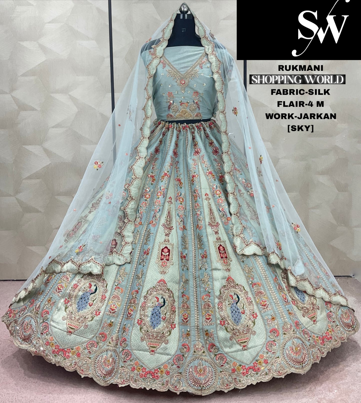 Pretty yellow peacock Jarkan Work Silk Lehenga