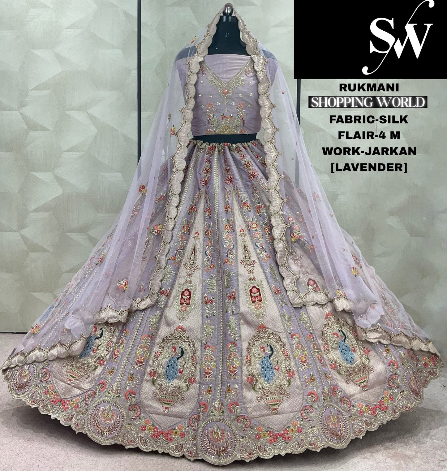 Designer White pink peacock Jarkan Work Silk Lehenga