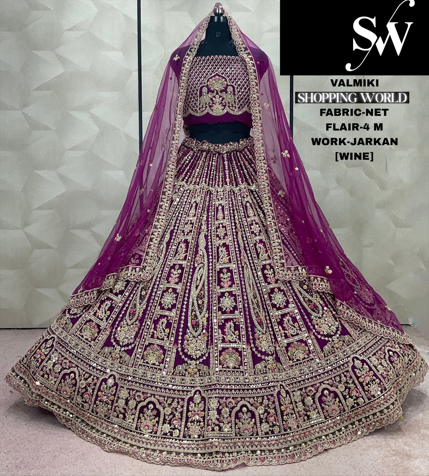 Fabulous Sky blue morpeach Jarkan Work Net Lehenga