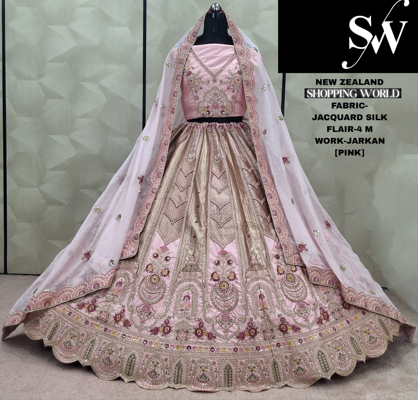 Engaging pista green Jarkan Work Jacquard Silk Lehenga