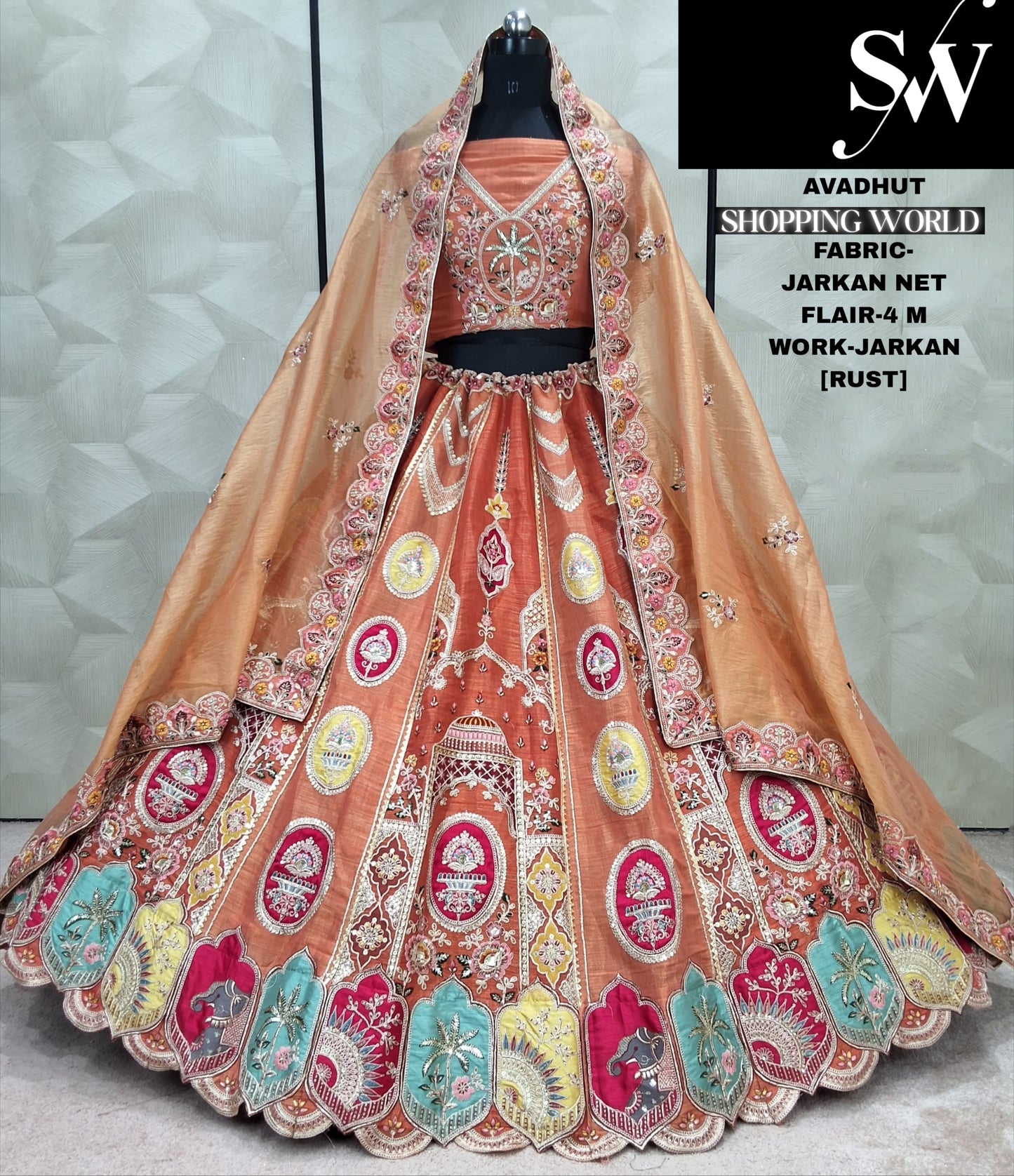 Awesome pink Jarkan Work Net Lehenga