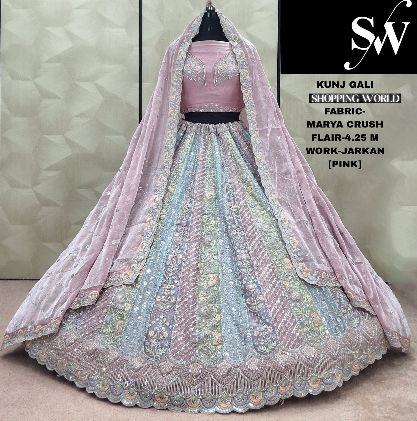 Tremendous Sky blue Jarkan Mayra Crush Lehenga