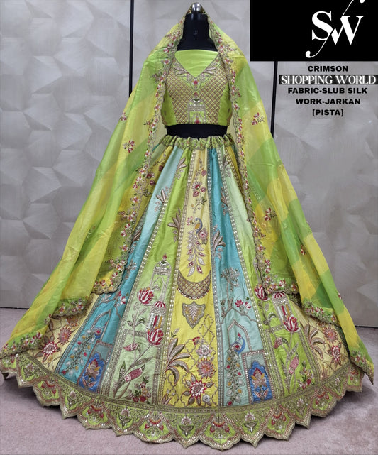 Stunning pink Jarkan Work Slub Silk Lehenga