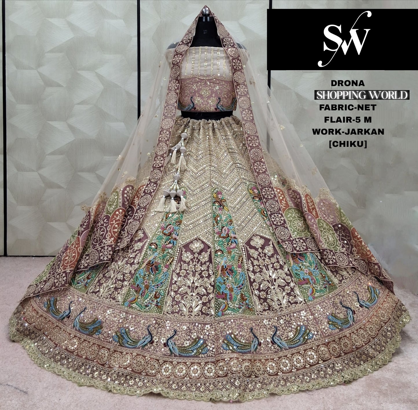 Glamorous pista green Peacock Jarkan Net Lehenga