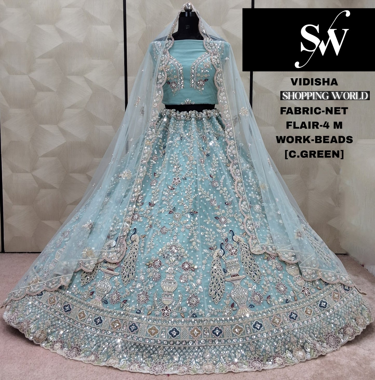 Good looking Lavender Peacock Beads Net Lehenga