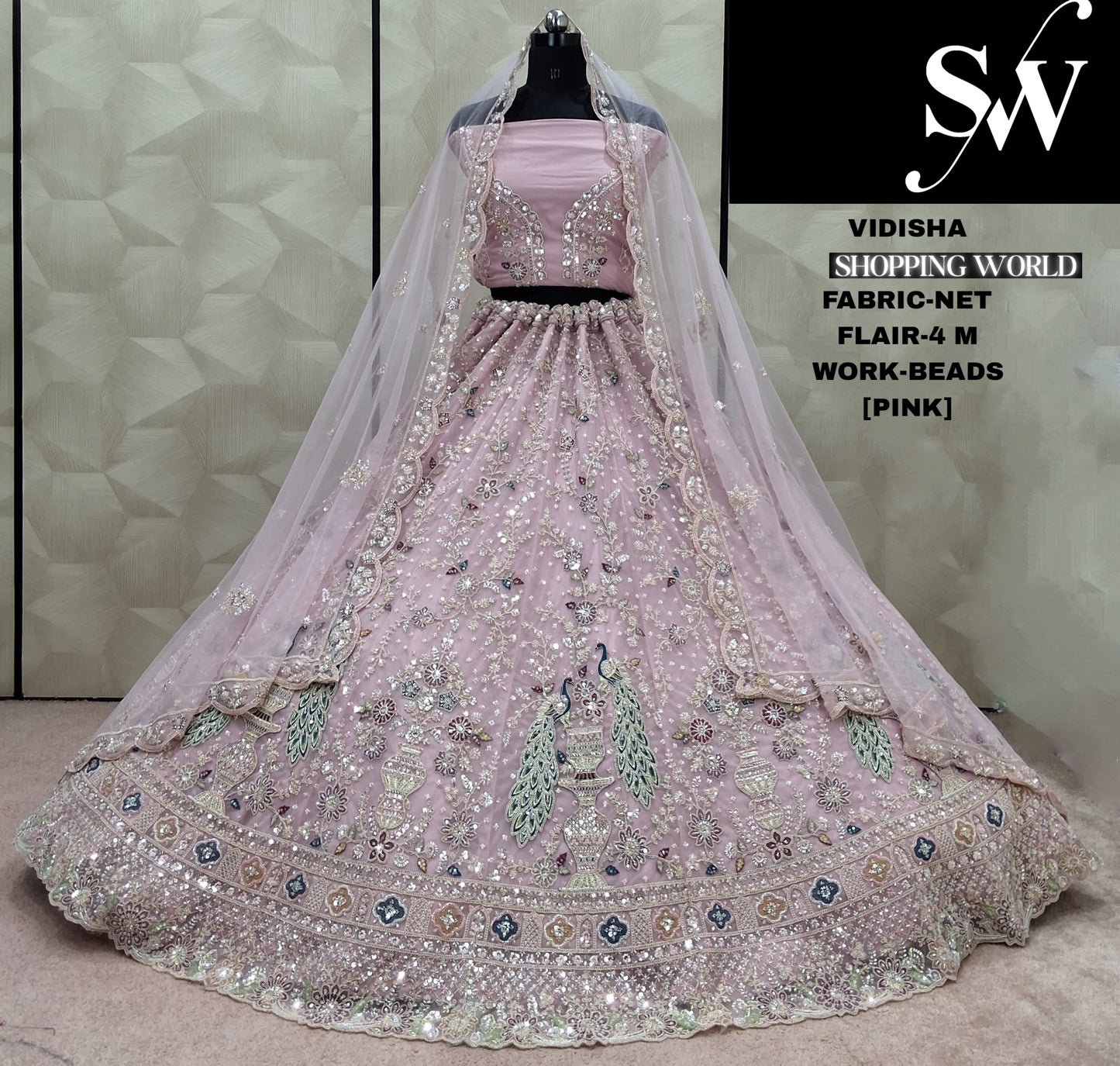 Stunning Sky blue Sea green Peacock Beads Net Lehenga