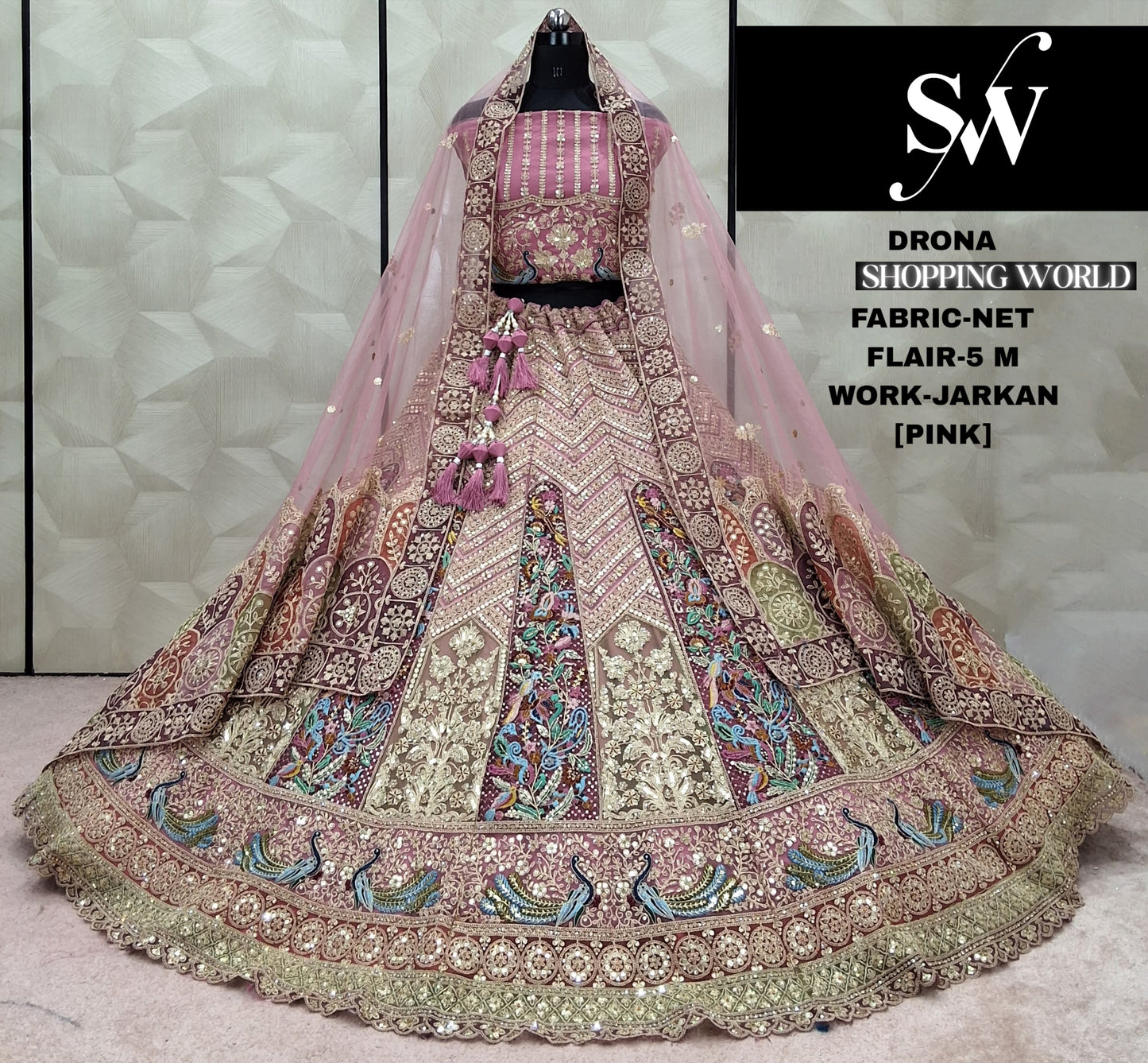 Attractive Lavender Peacock Jarkan Net Lehenga