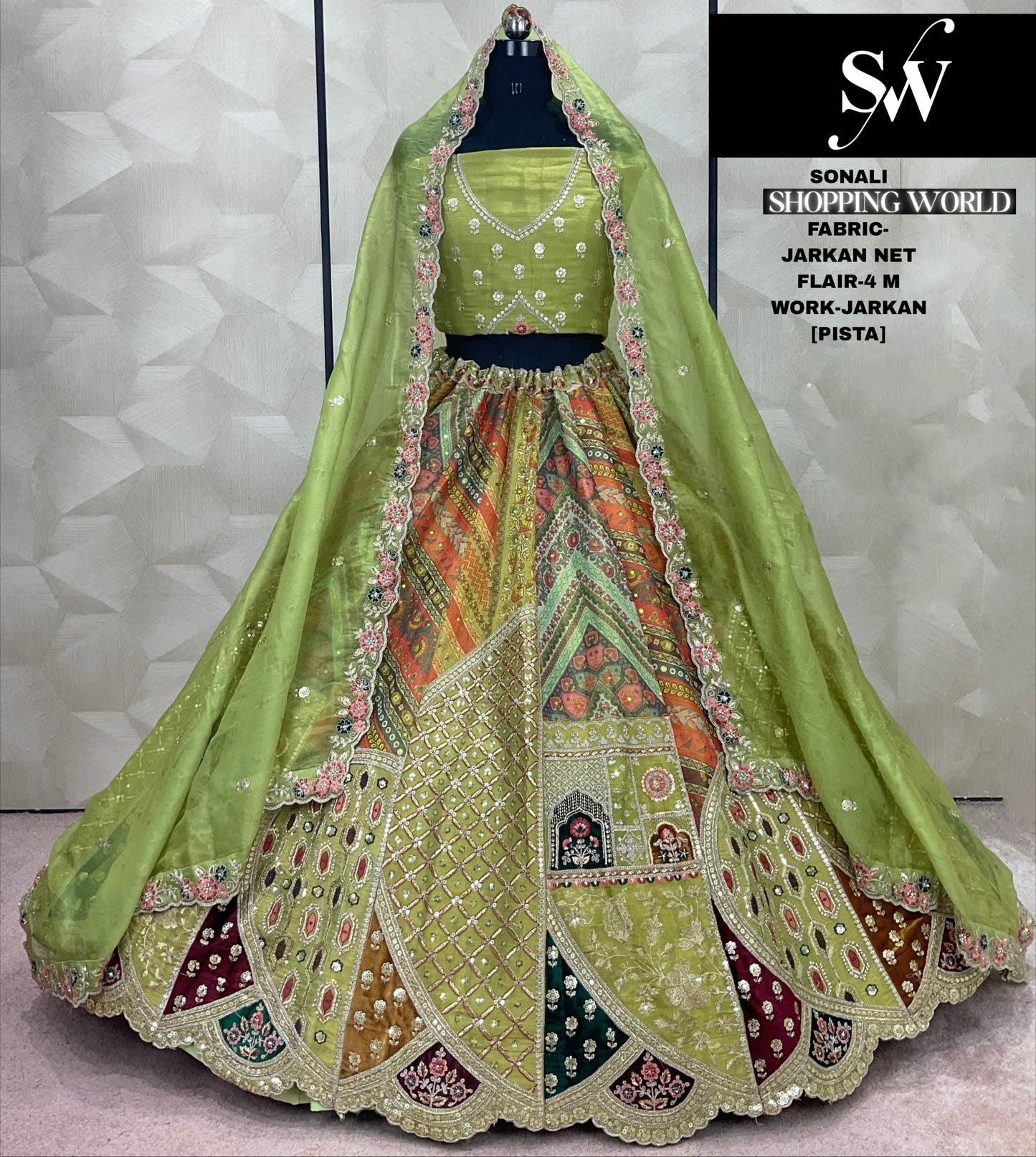 Delightful Rani pink Jarkan Net Lehenga