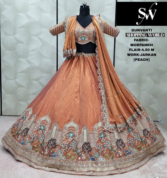 Lovely peach Jarkan Morpankh Lehenga