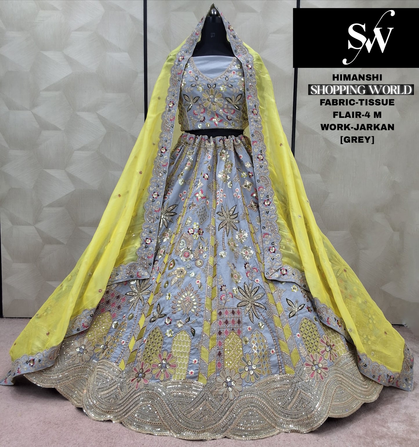 Embellished Cream white Jarkan Tissue Lehenga