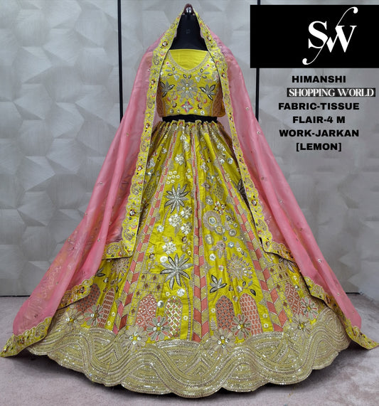 Charming pink Jarkan Tissue Lehenga