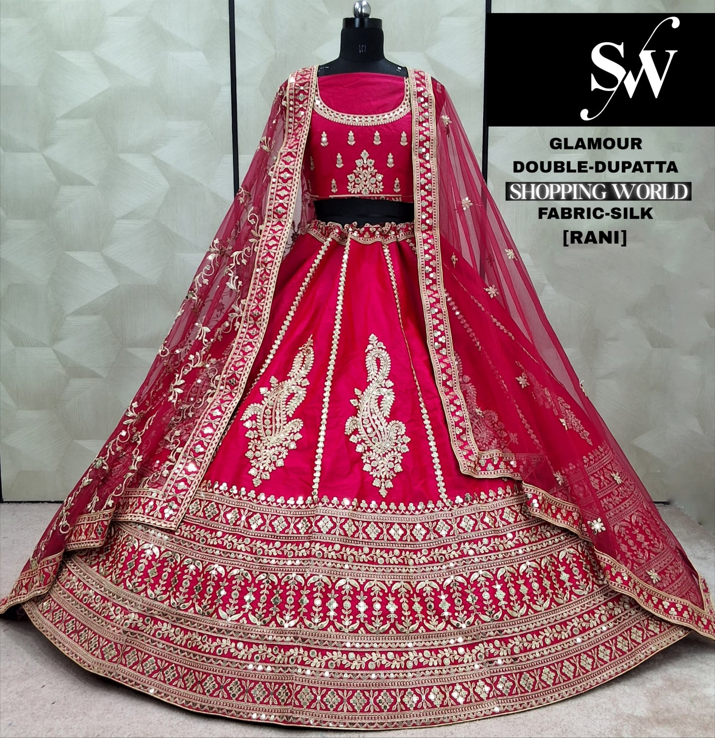 Lovely Rust peacock orange Double Dupatta Silk Sabyasachi Bridal Lehenga
