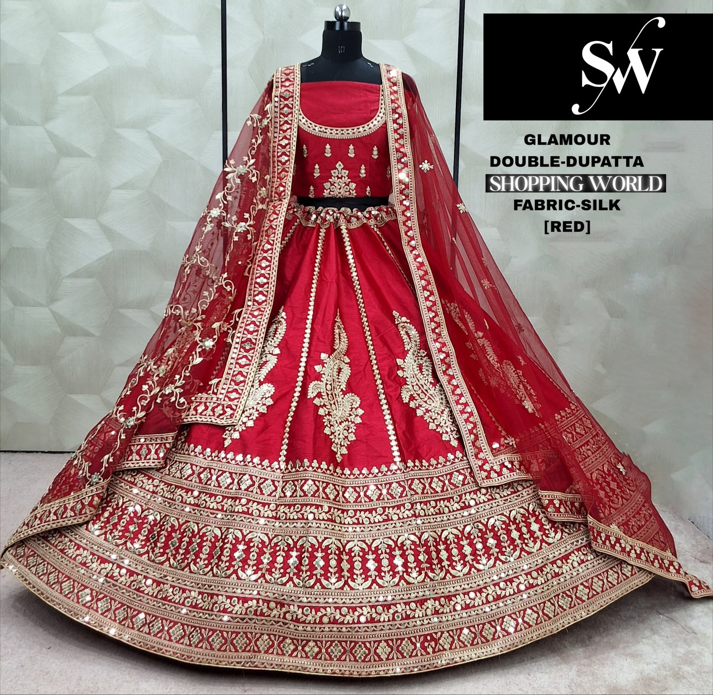 Beautiful Rani pink peacock Double Dupatta Silk Sabyasachi Bridal Lehenga