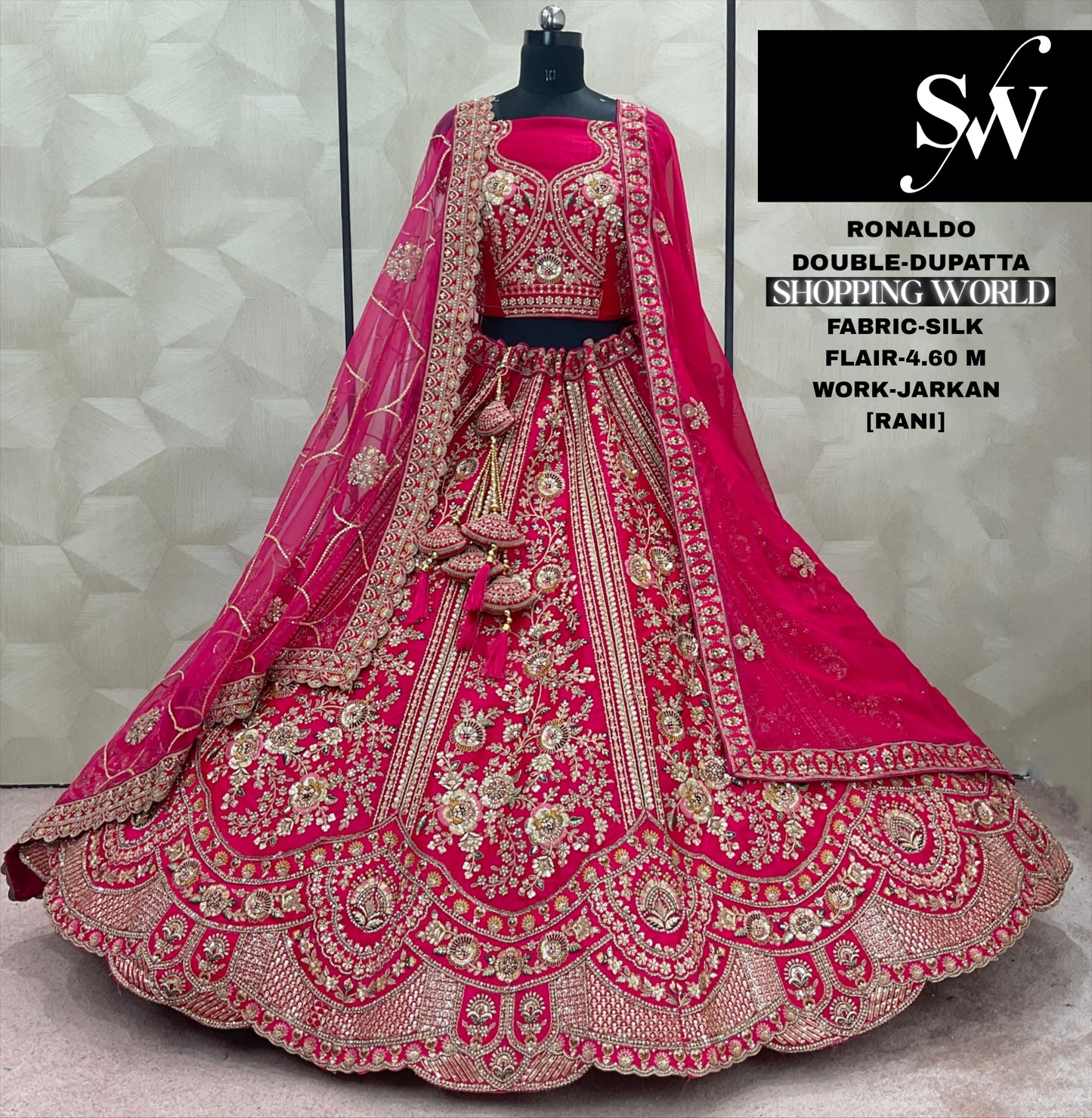 Fantastic Red Double Dupatta Jarkan Silk Bridal Lehenga