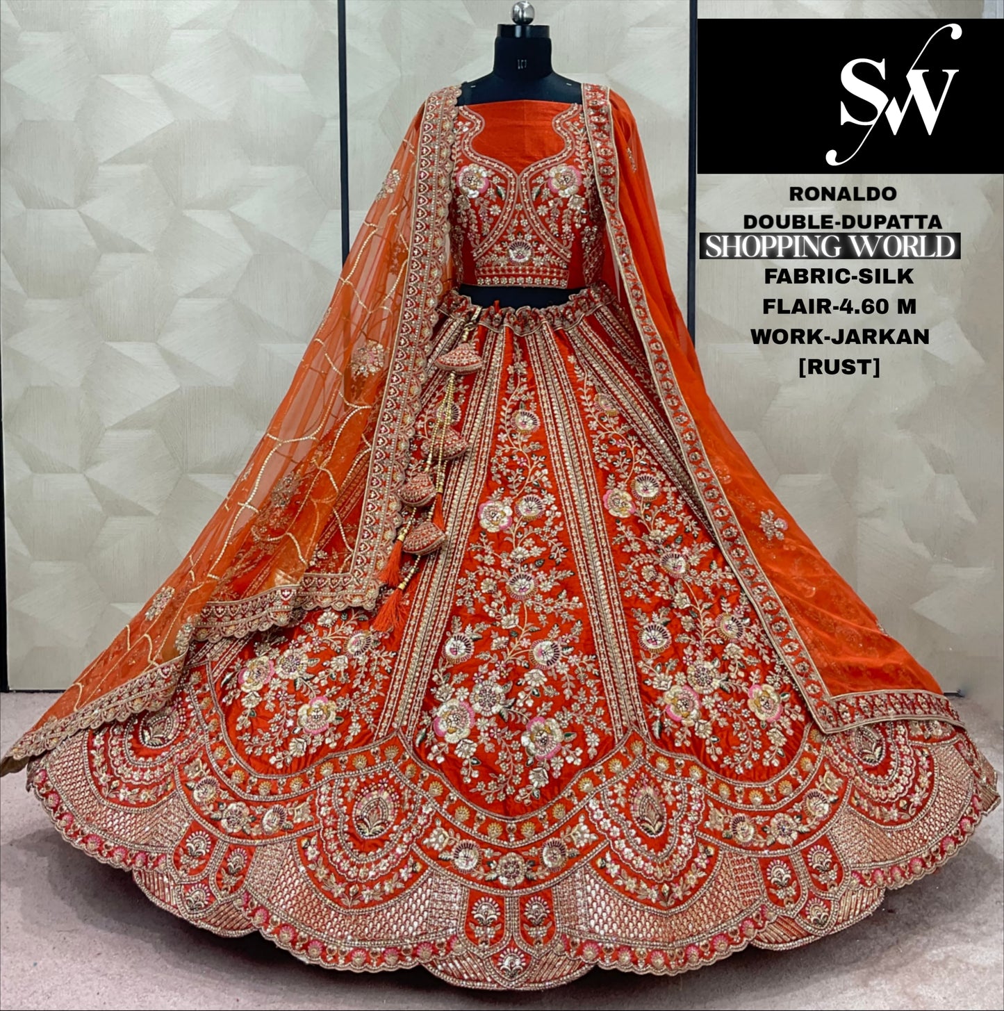 Awesome Rani pink Double Dupatta Jarkan Silk Bridal Lehenga a