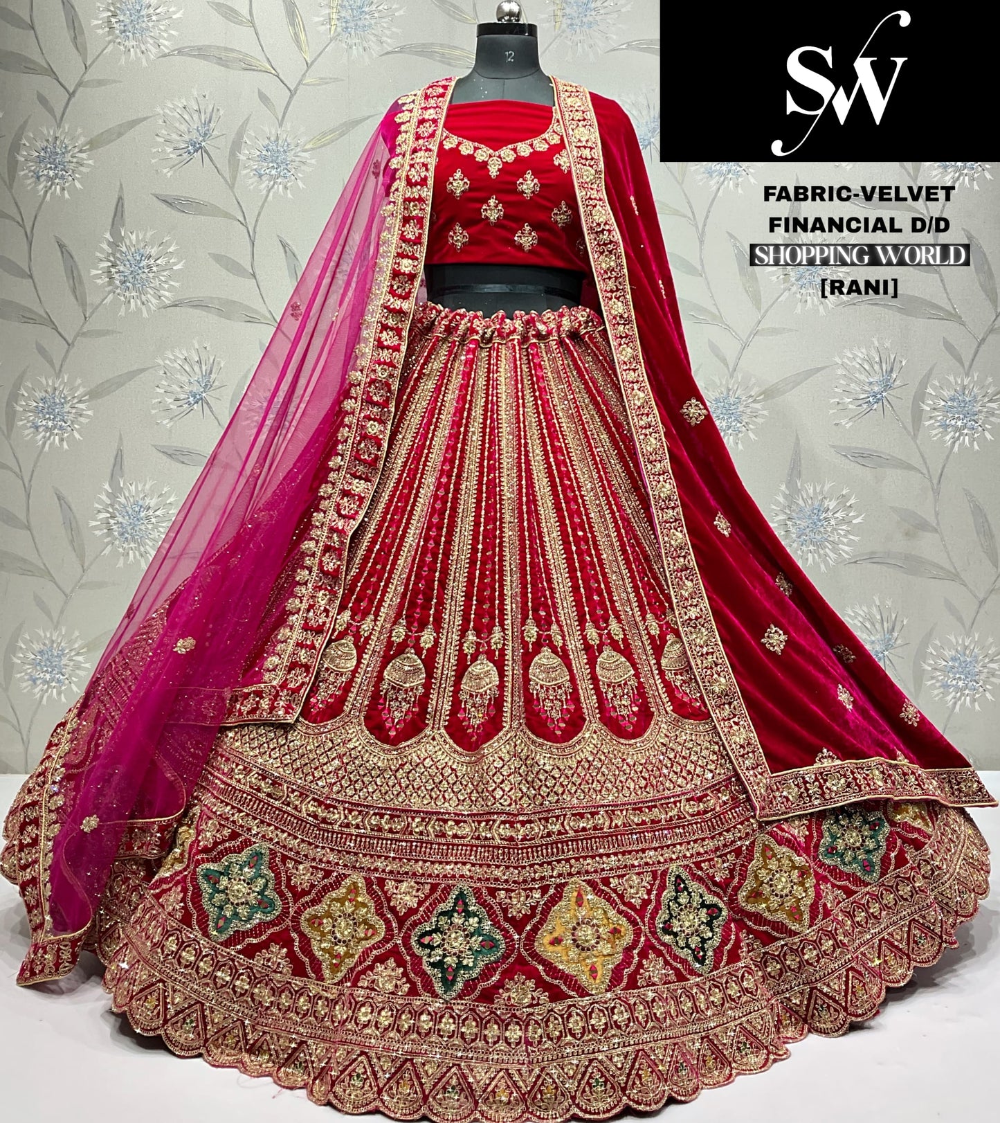 Good looking light maroon maroon Double duptta Velvet Bridal Lehenga