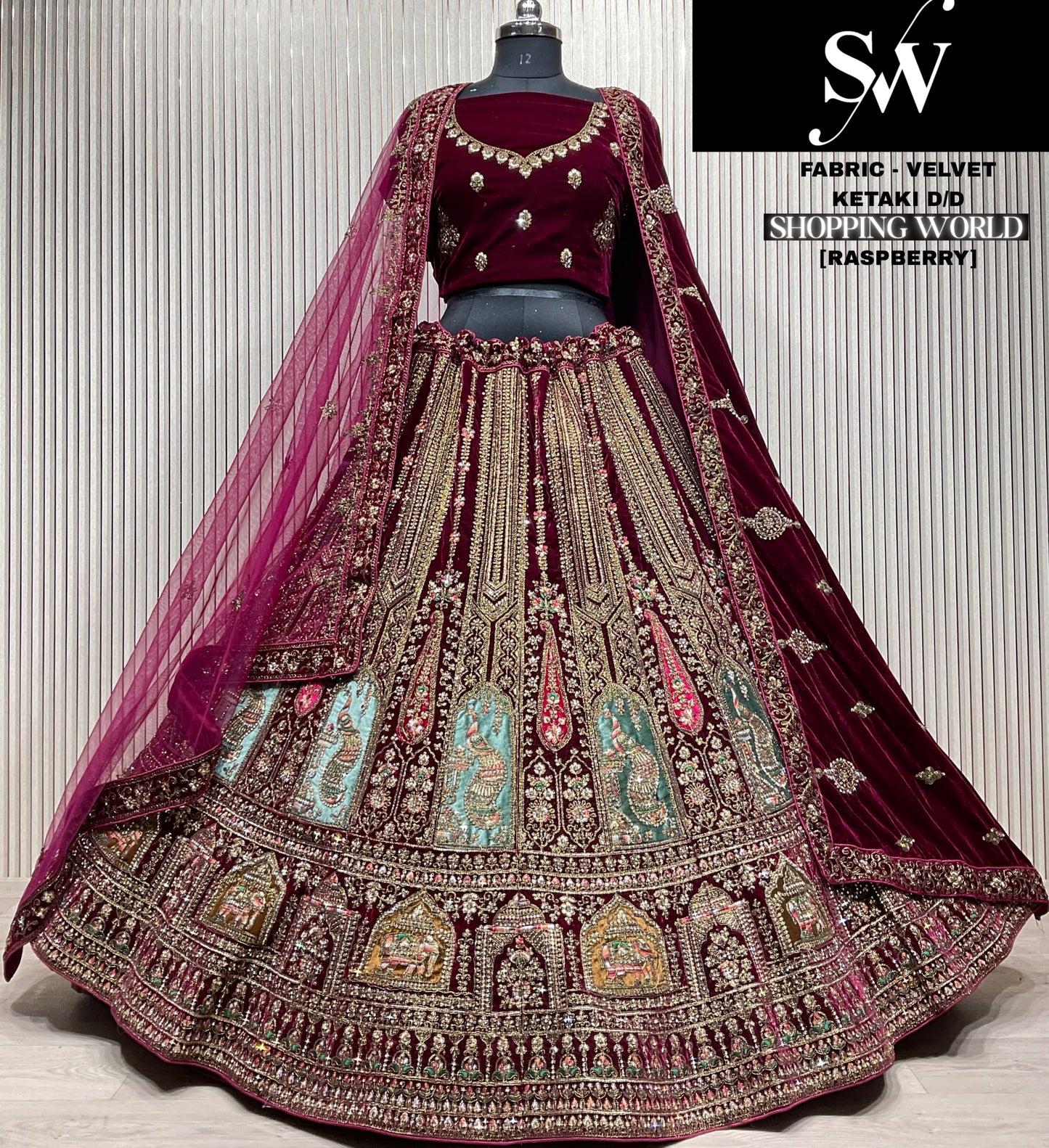 Fantastic Light maroon Double duptta Velvet Bridal Lehenga