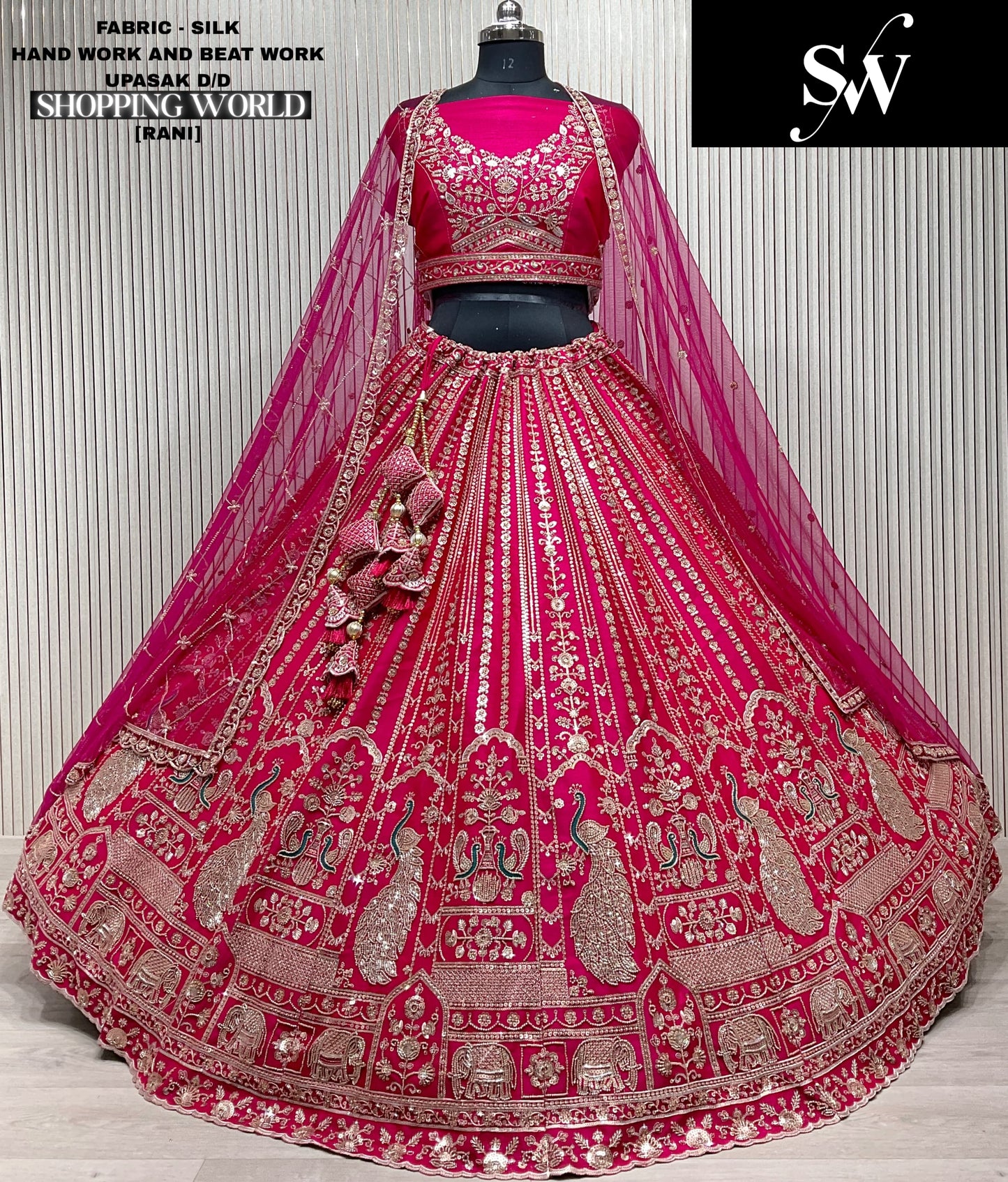 Lovely red peacock Double duptta Silk Bridal Lehenga