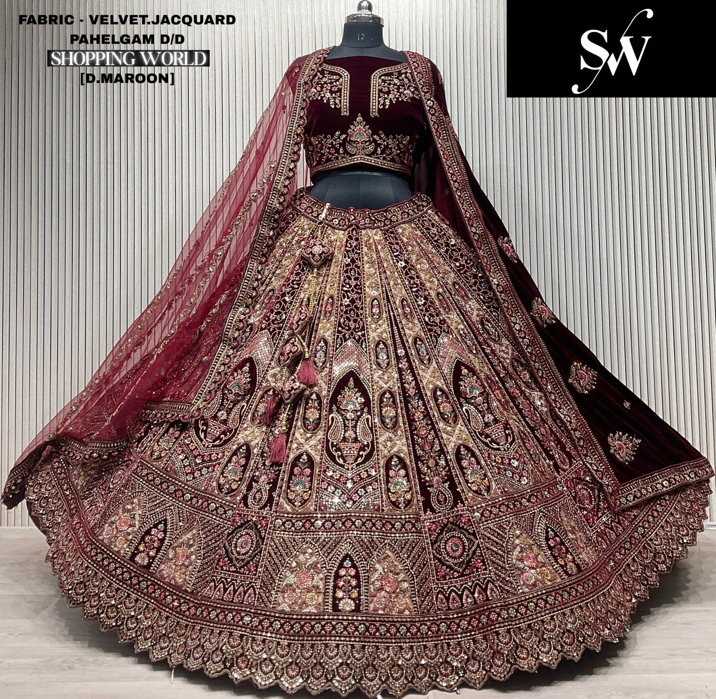 Gorgeous rani pink Double duptta Velvet Jacquard Bridal Lehenga