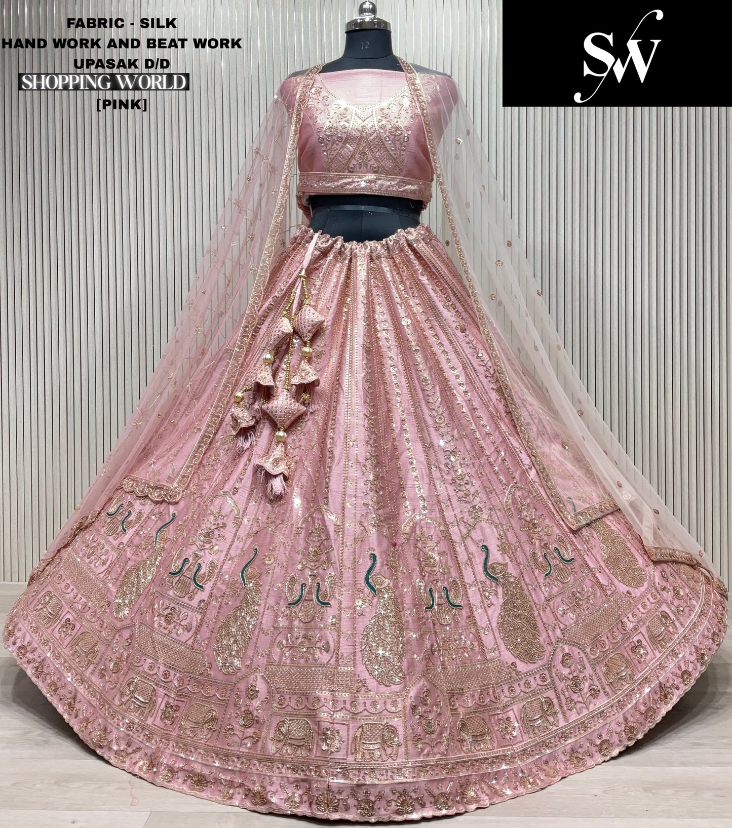 Beautiful White peacock Double duptta Silk Bridal Lehenga