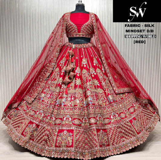 Royal Red Double dupatta Silk Bridal Lehenga